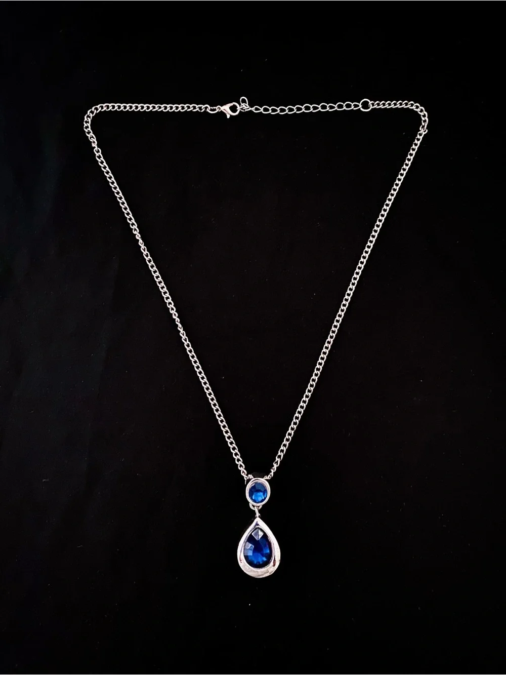 Premier Designs Silver-Tone Blue Faceted Teardrop Pendant Necklace